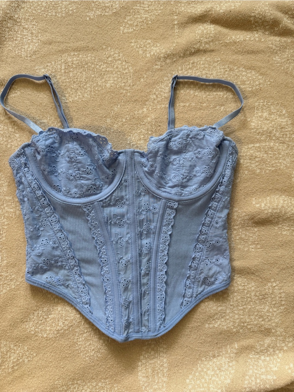 Light Blue Lace Bustier Bra Top with Adjustable Straps